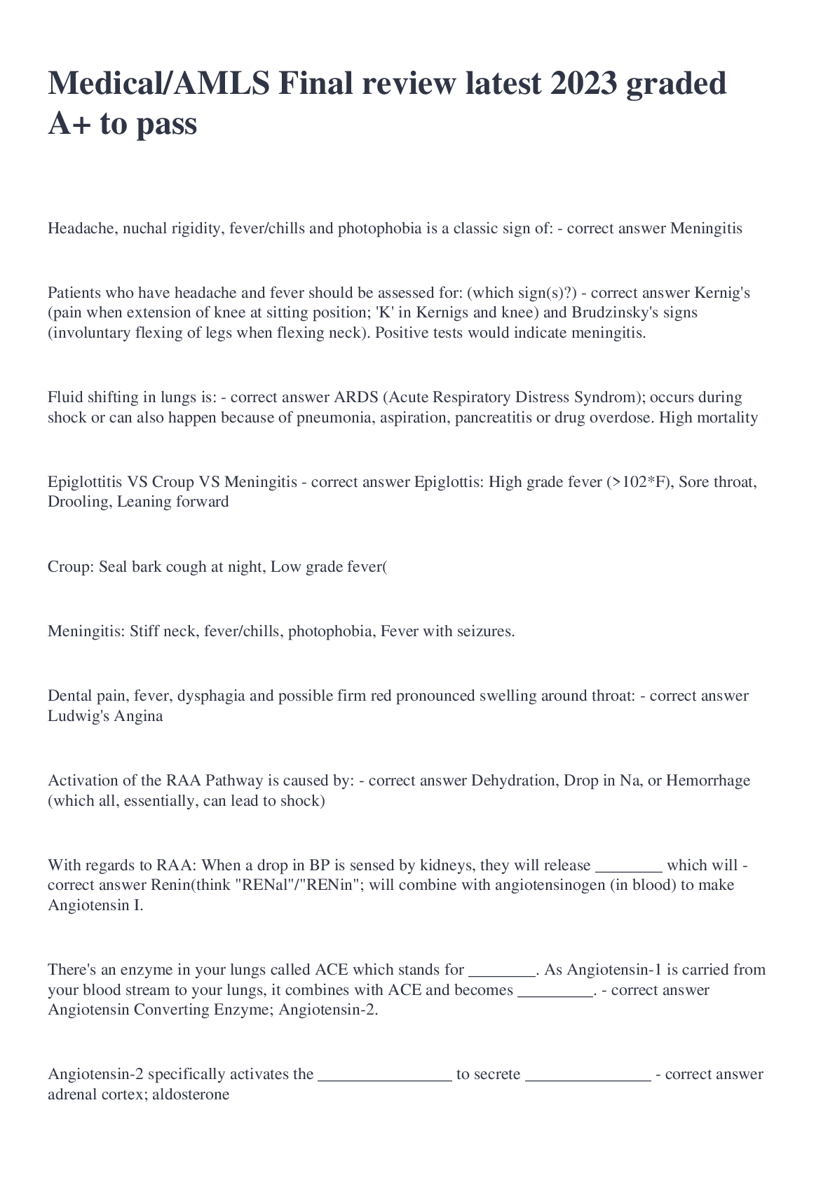 Preview image for Medical/AMLS Final review latest 2023 graded A+ to pass